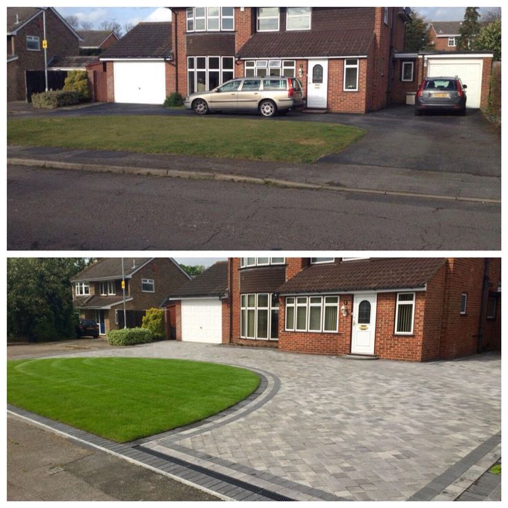 Front driveway and lawn before and after new block paving