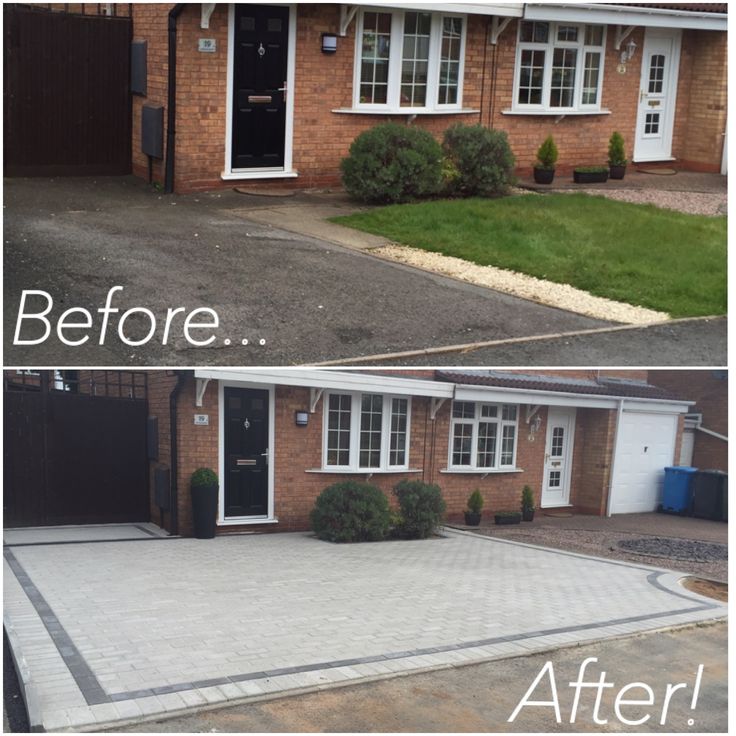 Tarmac driveway before and light block paving after